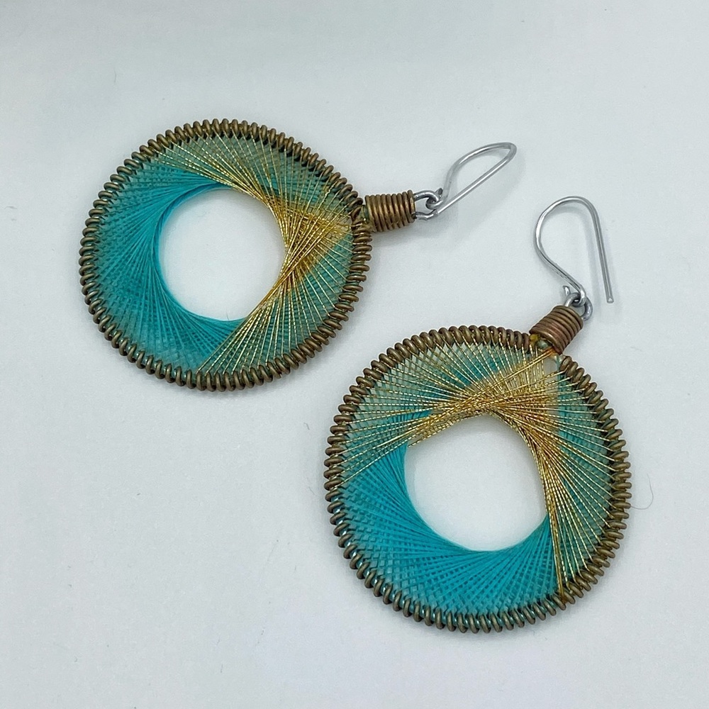 Handmade blue and gold strings earrings